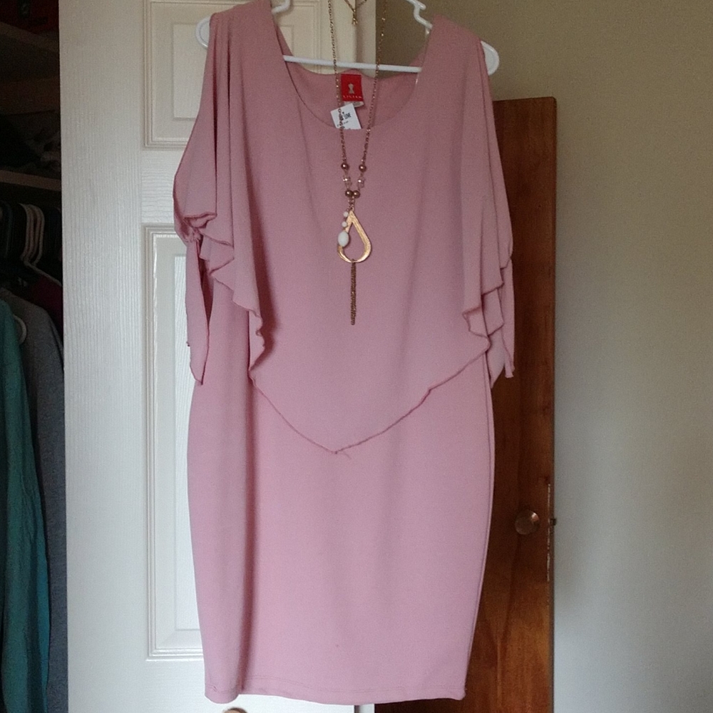 Mauve 1x cocktail dress with attached necklace